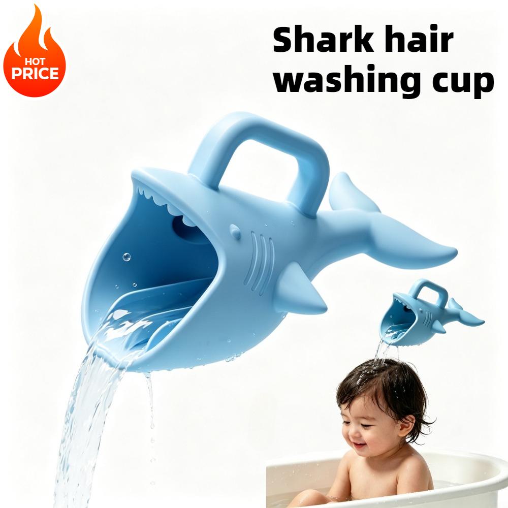 Baby Products For Bathing - シリコン製サメ型ベビーバスリンサーカップ、滝状リンサー、ベビーバス用品、水すくい