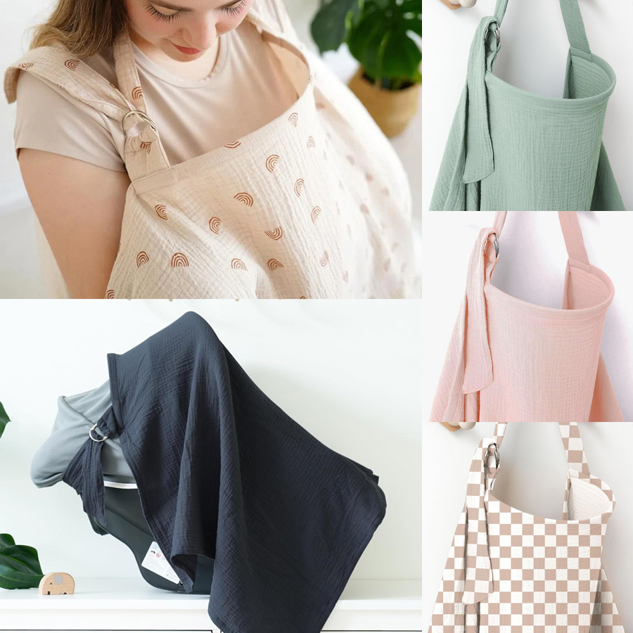 Infant Car Seat Cover - モスリン授乳カバー ポータブル 100% コットン授乳カバー 通気性のあるブランケット ベビーカー用カーシートカバー