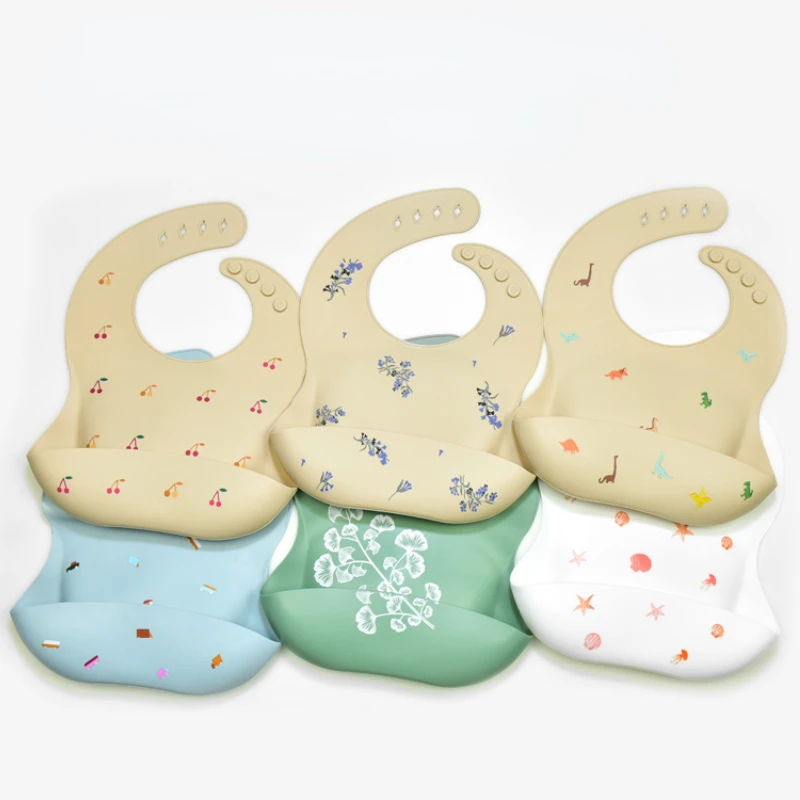Silicone Baby Bibs - インベビーよだれかけ BPA フリー防水ソフトシリコーン唾液固体滴るバナナよだれかけ漫画プリントフラワー調節可能なランチエプロン