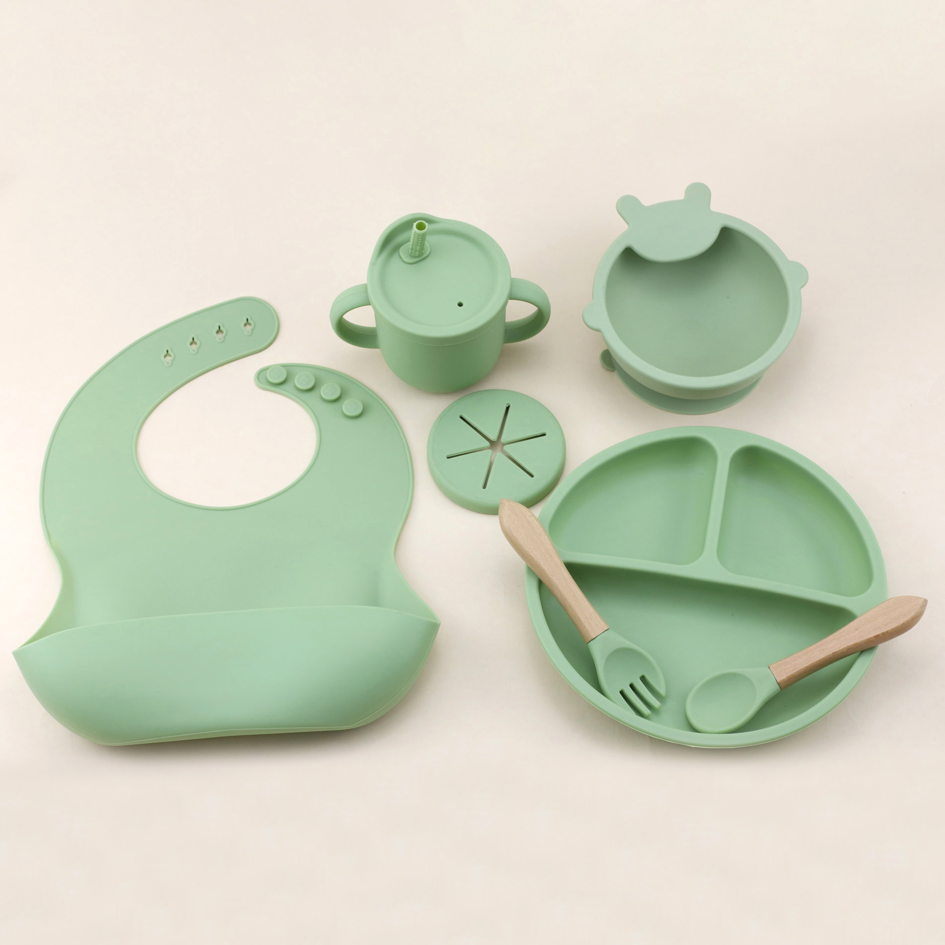 シリコン食器7点セット、ベビーよだれかけ、ダイニングプレート - Silicone Baby Bibs のレビューと価格