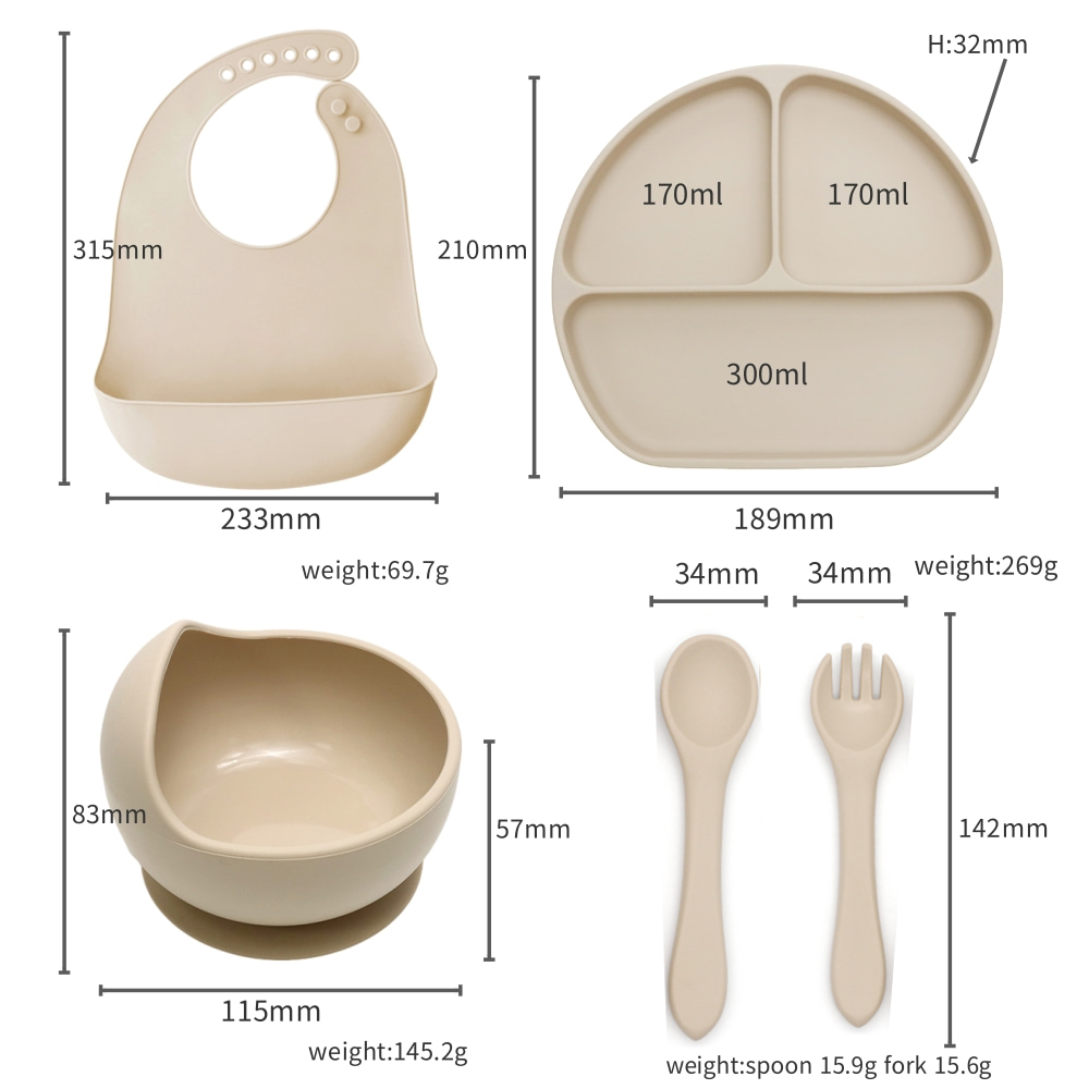 5点セットのベビー食器セット。食品グレードのシリコン製で、よ - Silicone Baby Bibs のレビューと価格