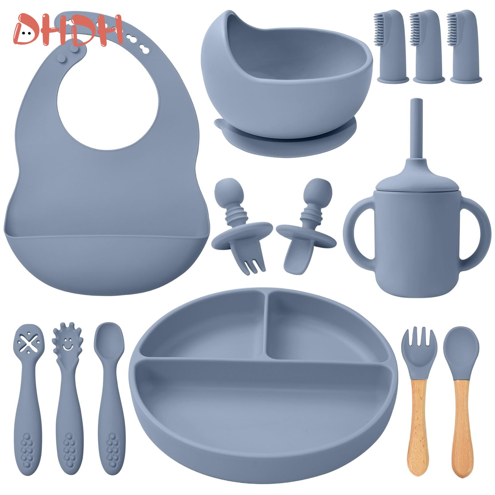 シリコン製ベビー食器セット、ベビーフードディッシュ、フォーク - Silicone Baby Bibs のレビューと価格