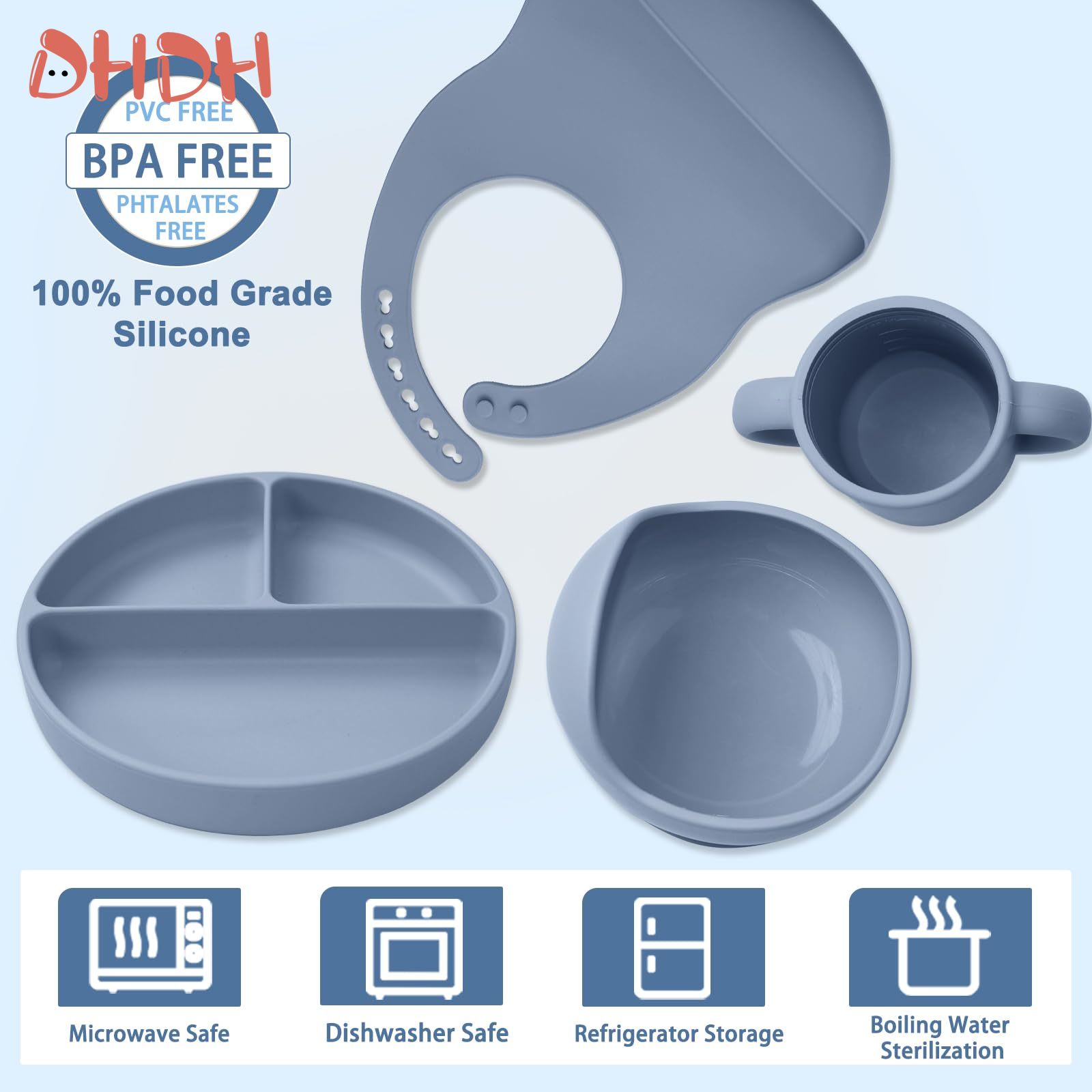 シリコン製ベビー食器セット、ベビーフードディッシュ、フォーク - Silicone Baby Bibs のレビューと価格